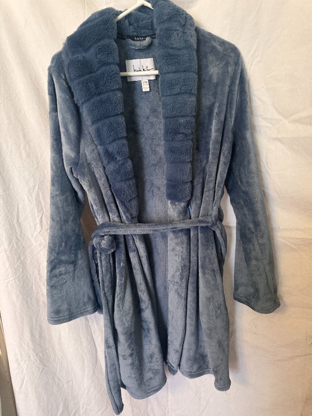 Nicole Miller Plush Bathrobe Slate Blue S/M 36"